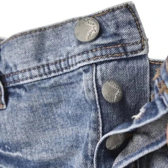 Free People  Jean Shorts Button Fly Distressed Blue Cutoffs Size 27 - Picture 8 of 8